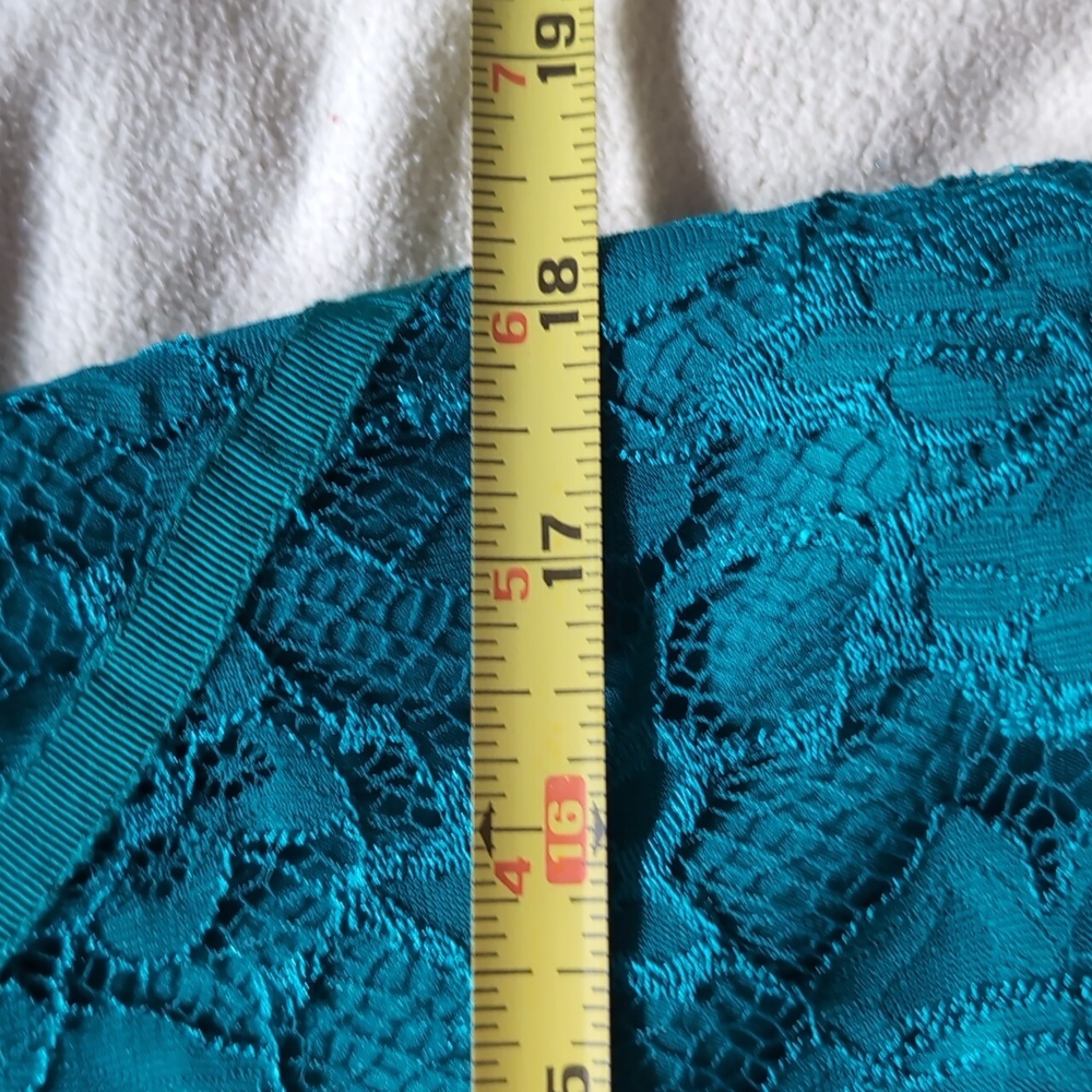 Monique L'Huillier| Green Lace Dress over Strapless Bustier Slip Back Zippered - Picture 16 of 16